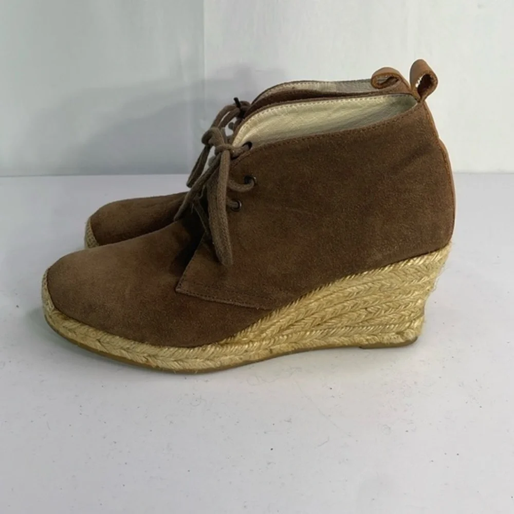 Brown suede lace up wedge espadrilles